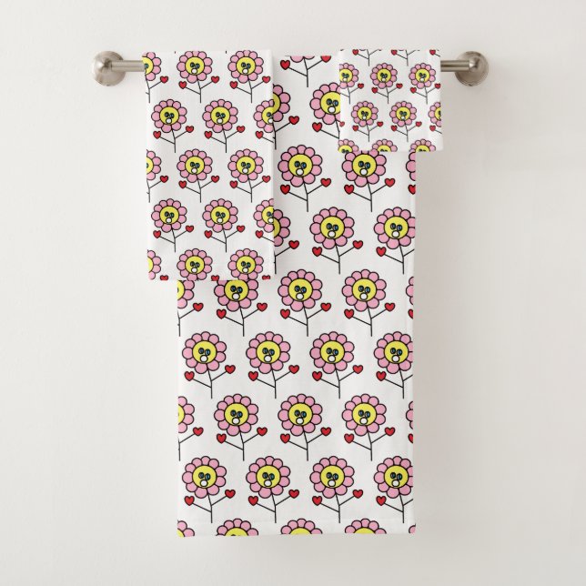 Niedliche rosa Blumen-Muster-Mädchen Badhandtuch Set (Insitu)