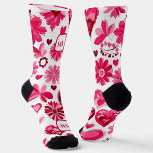 Niedliche rosa Blumenherzen, gürtelige Monogramm Socken