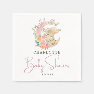 Niedliche Rosa Blumenmoon Girl Elephant Babydusche Serviette