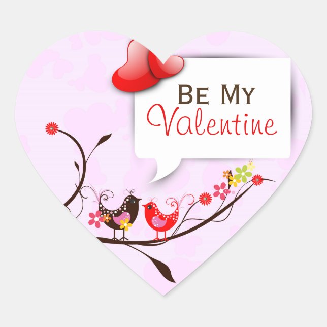 Niedliche Rosa Braune und Rote Valentine Vögel lie Herz-Aufkleber (Vorderseite)