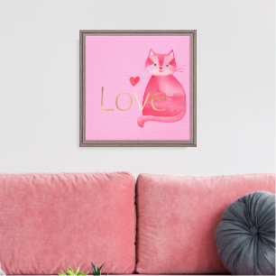 Niedliche Rosa Cat Hearts Gold Liebe Leinwanddruck