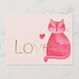 Niedliche Rosa Cat Hearts Gold Liebe Postkarte