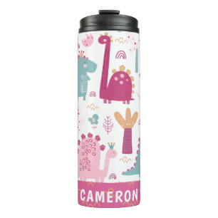 Niedliche Rosa Dinosaurier Personalisiert Thermosbecher