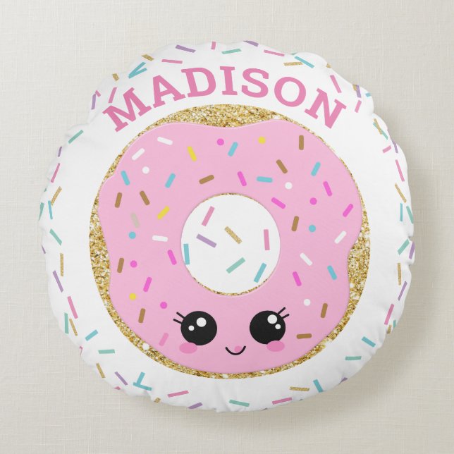 Niedliche Rosa Donut Doughnut Girl Room Kinderzimm Rundes Kissen (Vorderseite)