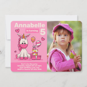 Niedliche Rosa Einhorn Foto Geburtstagsparty Einladung