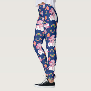 Niedliche Rosa Einhörner und Blumenmuster Leggings