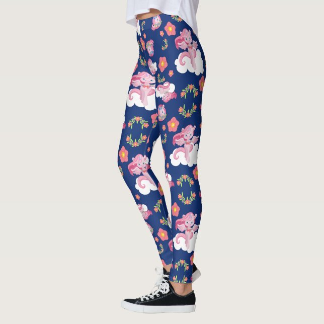 Niedliche Rosa Einhörner und Blumenmuster Leggings (Links)