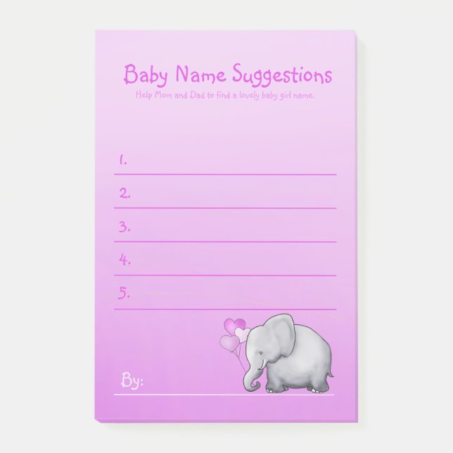 Niedliche rosa Elefant-Baby-Mädchen-Dusche Post-it Klebezettel (Vorderseite)