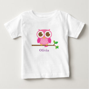 Niedliche rosa Eule auf dem Zweig Baby Girl Person T-shirt