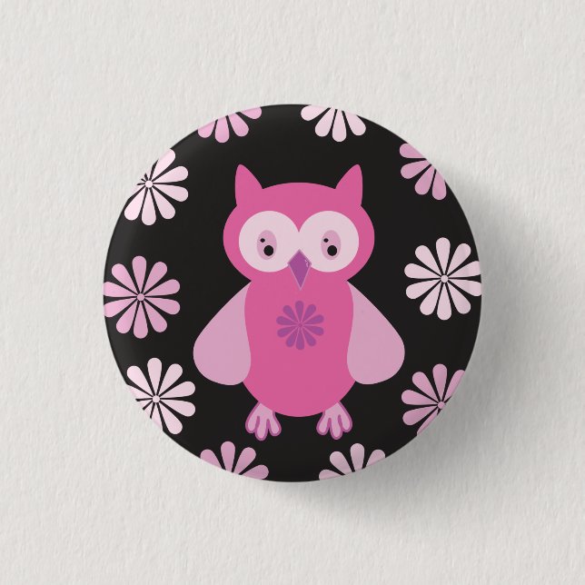 Niedliche Rosa Eule Button (Vorderseite)