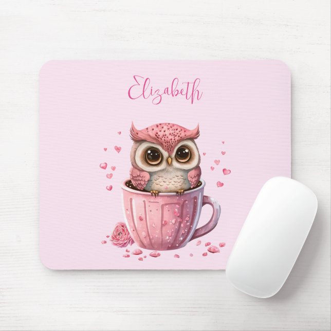 Niedliche rosa Eule im Cup Mousepad (Mit Mouse)