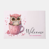 Niedliche rosa Eule im Cup Willkommen