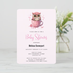Niedliche rosa Eule in einer Tasse Baby Shower Einladung