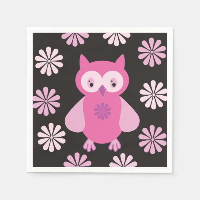 Niedliche Rosa Eule Serviette (Vorderseite)