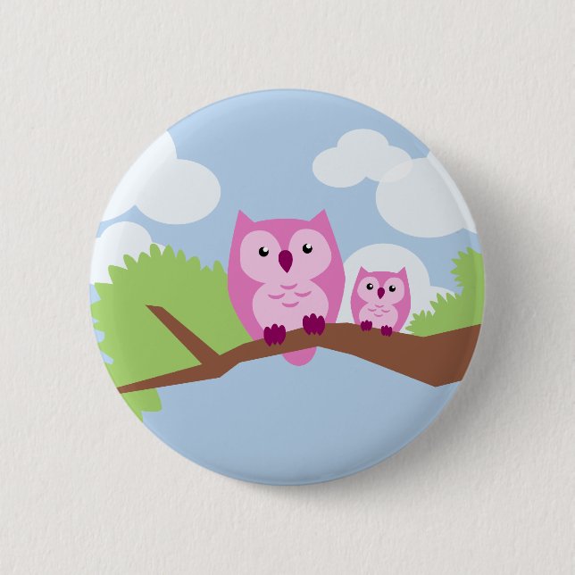 Niedliche rosa Eulen-Mama und Baby Button (Vorderseite)
