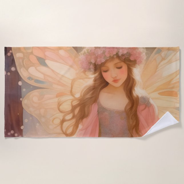 Niedliche Rosa Fairy Fantasy Malerei Strandtuch (Vorderseite)