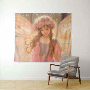 Niedliche Rosa Fairy Fantasy Malerei Wandteppich