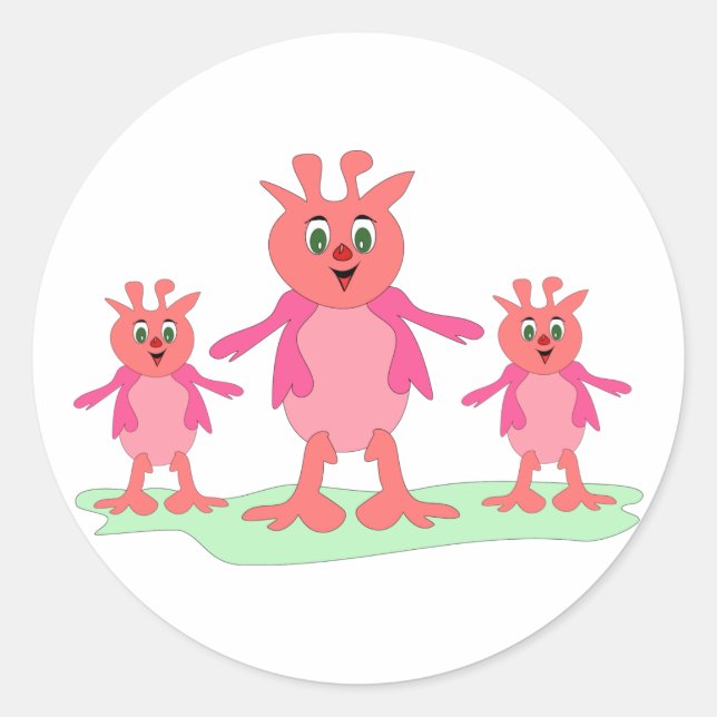 Niedliche rosa Fantasiewesen Whimsistische Außerir Runder Aufkleber (Vorderseite)