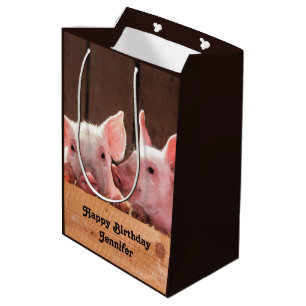 Niedliche rosa Ferkel Tierfotos Geburtstag Mittlere Geschenktüte