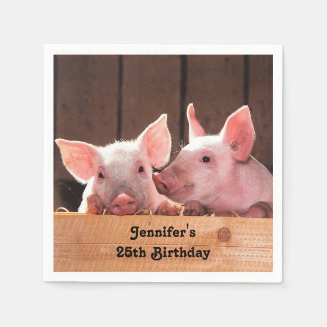 Niedliche rosa Ferkel Tierfotos Geburtstag Serviette (Vorderseite)