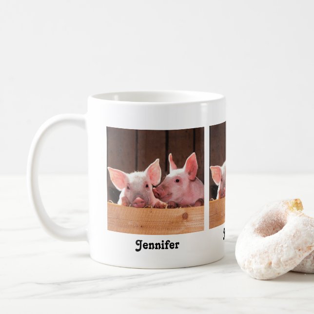 Niedliche rosa Ferkel Tierfotos Kaffeetasse (Mit Donut)
