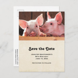 Niedliche rosa Ferkel Tierfotos Save the Date Einladungspostkarte