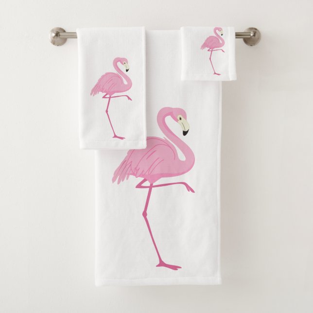 Niedliche Rosa Flamingo Aquarellbilder Badhandtuch Set (Insitu)