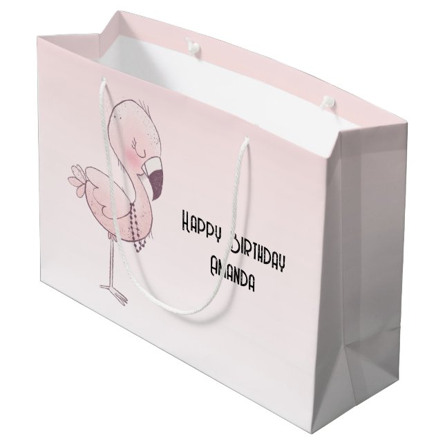 Niedliche Rosa Flamingo Illustration Geburtstag Große Geschenktüte (Rückseite Schrägansicht)
