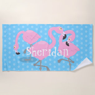 Niedliche Rosa Flamingo triblauer Cartoon Abbildun Strandtuch