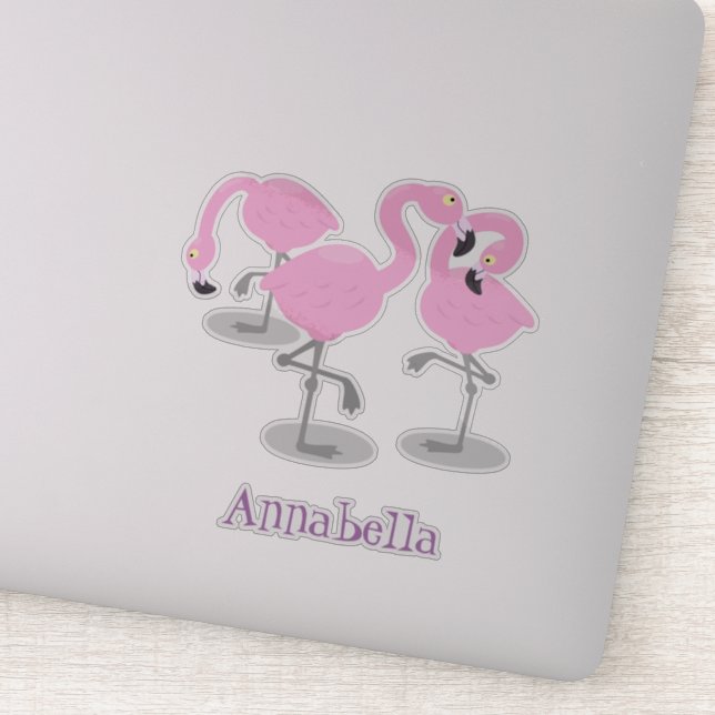 Niedliche Rosa-Flamingo-Trio-Cartoon-Abbildung Aufkleber (Detail)