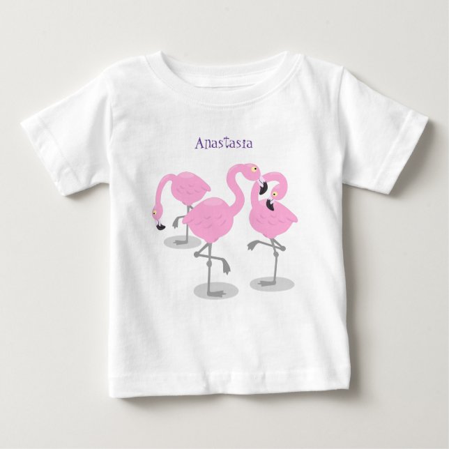 Niedliche Rosa-Flamingo-Trio-Cartoon-Abbildung Baby T-shirt (Vorderseite)