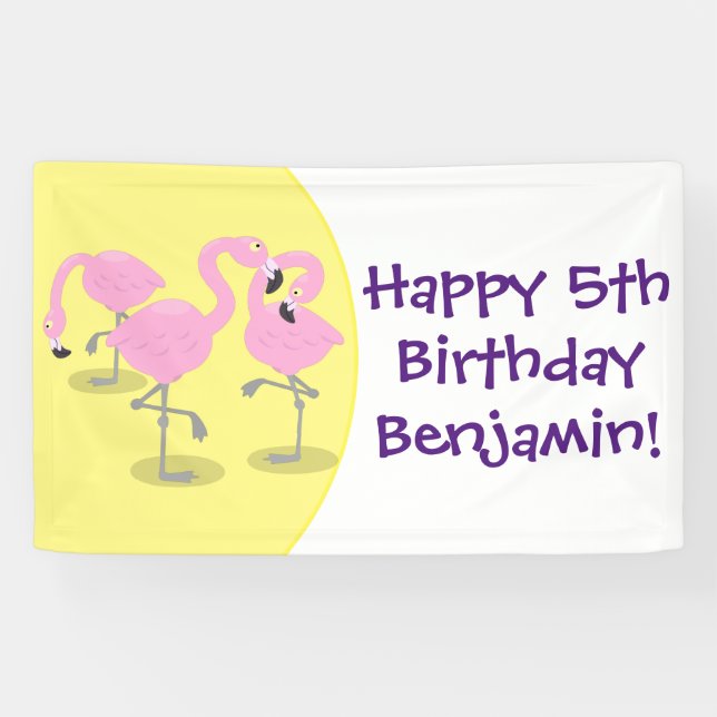 Niedliche Rosa-Flamingo-Trio-Cartoon-Abbildung Banner (Horizontal)