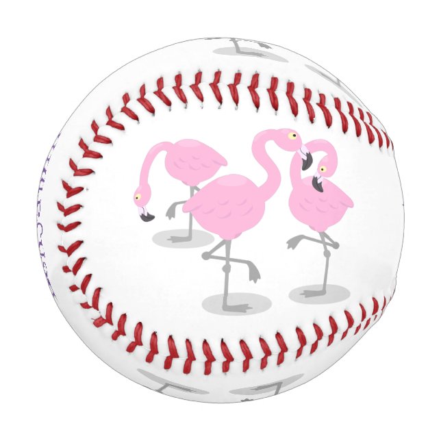 Niedliche Rosa-Flamingo-Trio-Cartoon-Abbildung Baseball (Vorderseite Links)