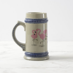 Niedliche Rosa-Flamingo-Trio-Cartoon-Abbildung Bierglas
