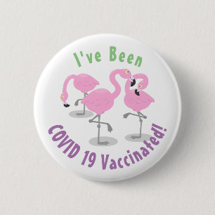 Niedliche Rosa-Flamingo-Trio-Cartoon-Abbildung Button
