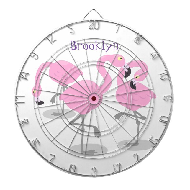 Niedliche Rosa-Flamingo-Trio-Cartoon-Abbildung Dartscheibe (vorne)