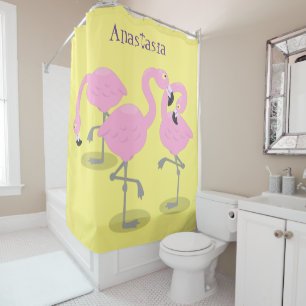 Niedliche Rosa-Flamingo-Trio-Cartoon-Abbildung Duschvorhang