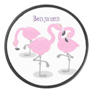 Niedliche Rosa-Flamingo-Trio-Cartoon-Abbildung Eishockey Puck