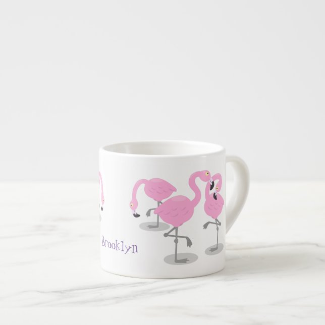 Niedliche Rosa-Flamingo-Trio-Cartoon-Abbildung Espressotasse (Vorderseite Rechts)