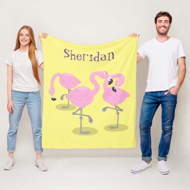 Niedliche Rosa-Flamingo-Trio-Cartoon-Abbildung Fleecedecke (Beispiel)