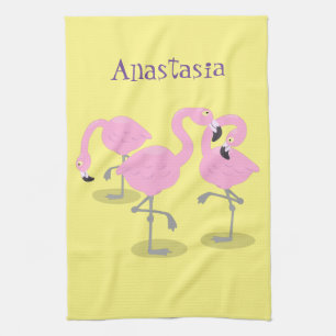 Niedliche Rosa-Flamingo-Trio-Cartoon-Abbildung Geschirrtuch