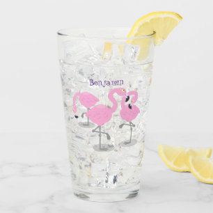 Niedliche Rosa-Flamingo-Trio-Cartoon-Abbildung Glas