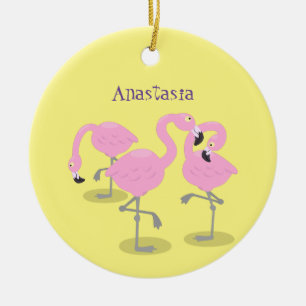 Niedliche Rosa-Flamingo-Trio-Cartoon-Abbildung Keramik Ornament