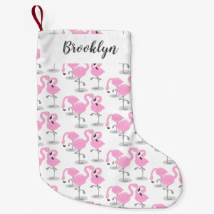 Niedliche Rosa-Flamingo-Trio-Cartoon-Abbildung Kleiner Weihnachtsstrumpf