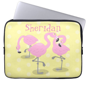 Niedliche Rosa-Flamingo-Trio-Cartoon-Abbildung Laptopschutzhülle