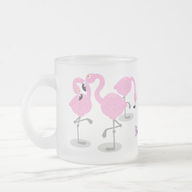 Niedliche Rosa-Flamingo-Trio-Cartoon-Abbildung Mattglastasse (Links)