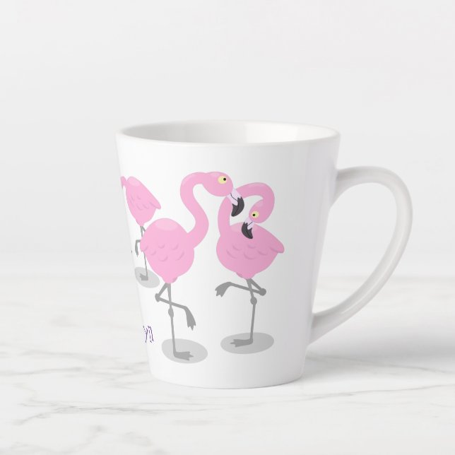 Niedliche Rosa-Flamingo-Trio-Cartoon-Abbildung Milchtasse (Rechts)