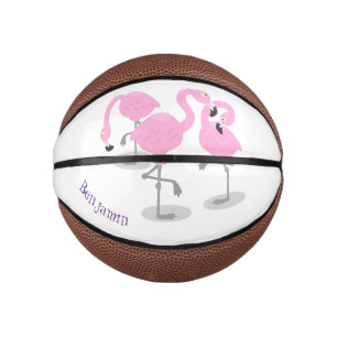 Niedliche Rosa-Flamingo-Trio-Cartoon-Abbildung Mini Basketball
