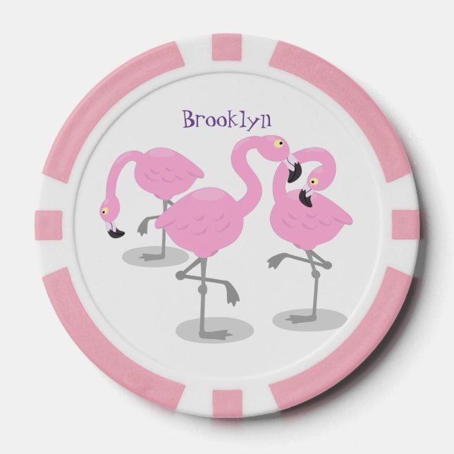 Niedliche Rosa-Flamingo-Trio-Cartoon-Abbildung Pokerchips (Vorderseite)