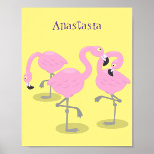 Niedliche Rosa-Flamingo-Trio-Cartoon-Abbildung Poster